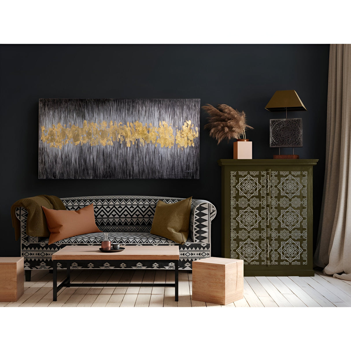 Sendero Gold Pulse Acrylic Painting - 80x160cm