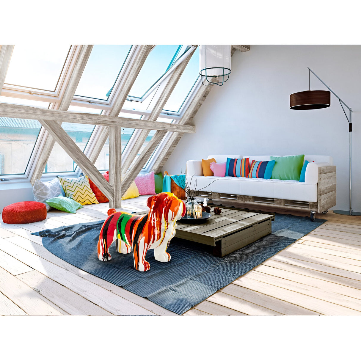 Otto Multicolour Stream Bulldog Outdoor Figurine - 41cm