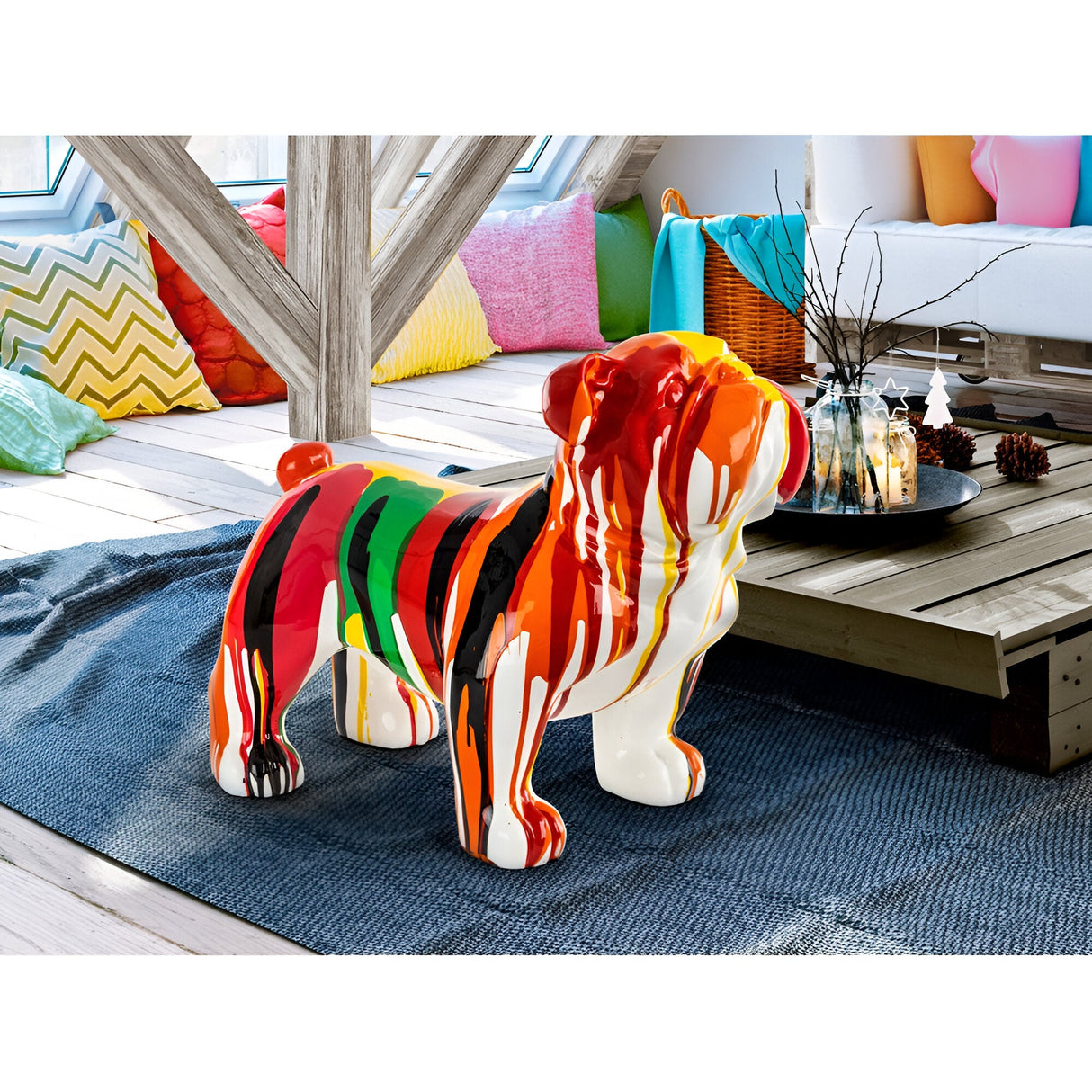 Otto Multicolour Stream Bulldog Outdoor Figurine - 41cm