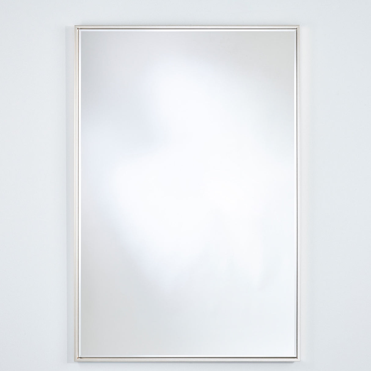 Soho Silver Slim Framed Rectangular Wall Mirror, 121cm tall with a narrow pale silver frame, plain glass surface, shown on a light grey background.