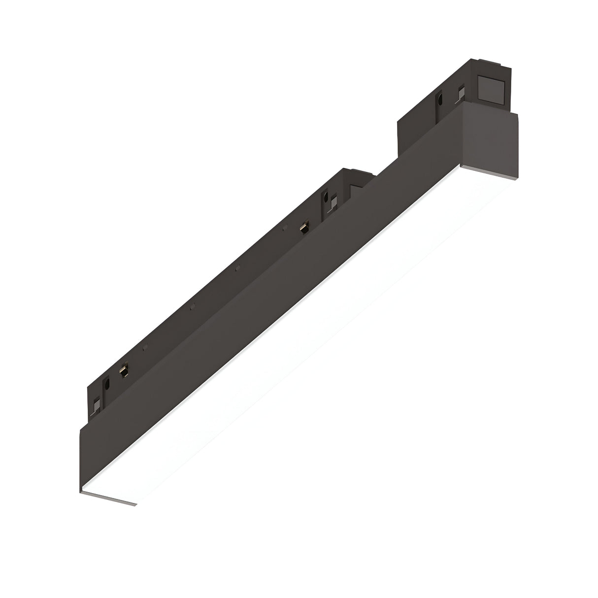 Introducing the Luxeon Wide Dimmable LED Linear Track Light 7W 3000K - Black, a modern rectangular fixture with a sleek, minimalist design. It boasts a matte finish and emits a soft, even glow at a 3000K color temperature. Perfect for contemporary interiors, this LED light is also dimmable for versatile ambiance.