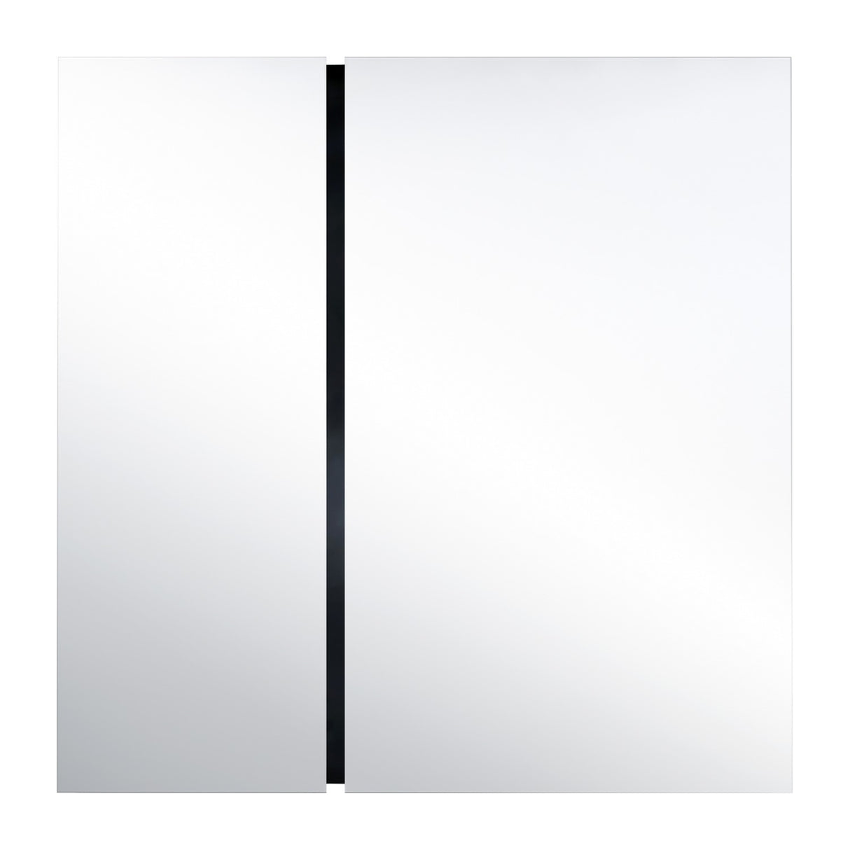 Luna Black Two Piece Square Wall Mirror 200cm, a large frameless square mirror in two panes divided by a black lacquered glass strip, shown on a plain white background.