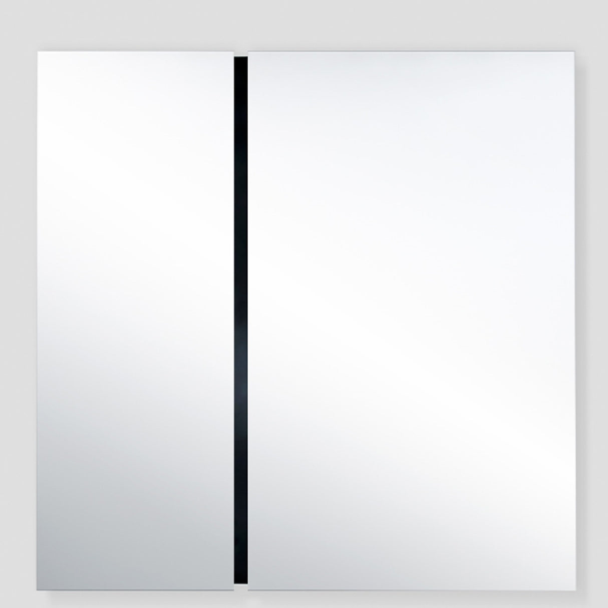 Luna Black Two Piece Square Wall Mirror 200cm, a frameless square mirror split into two panes with a black lacquered glass strip down the centre, shown on a plain light background.