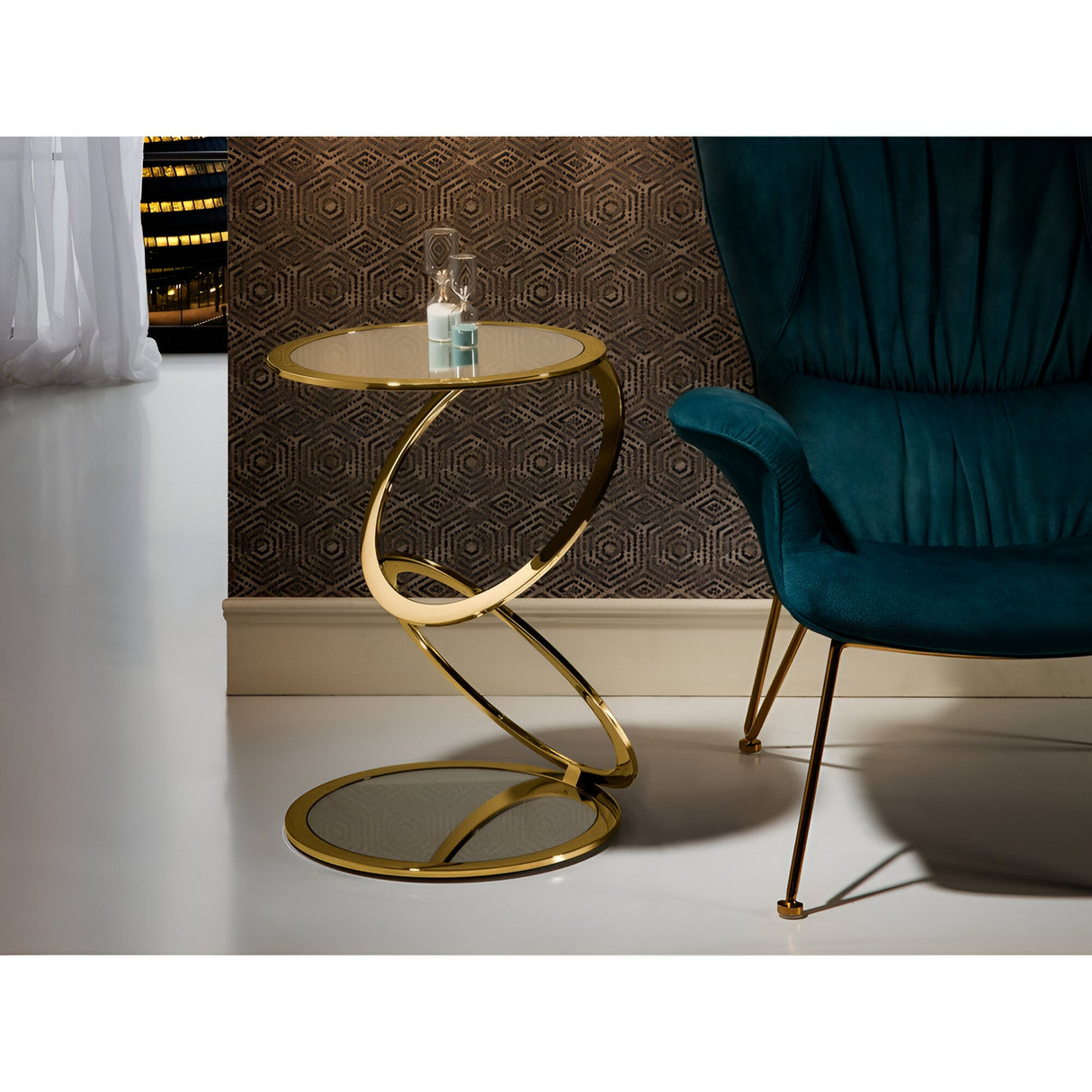 Aros Round Stainless Steel & Mirror Side Table - Gold