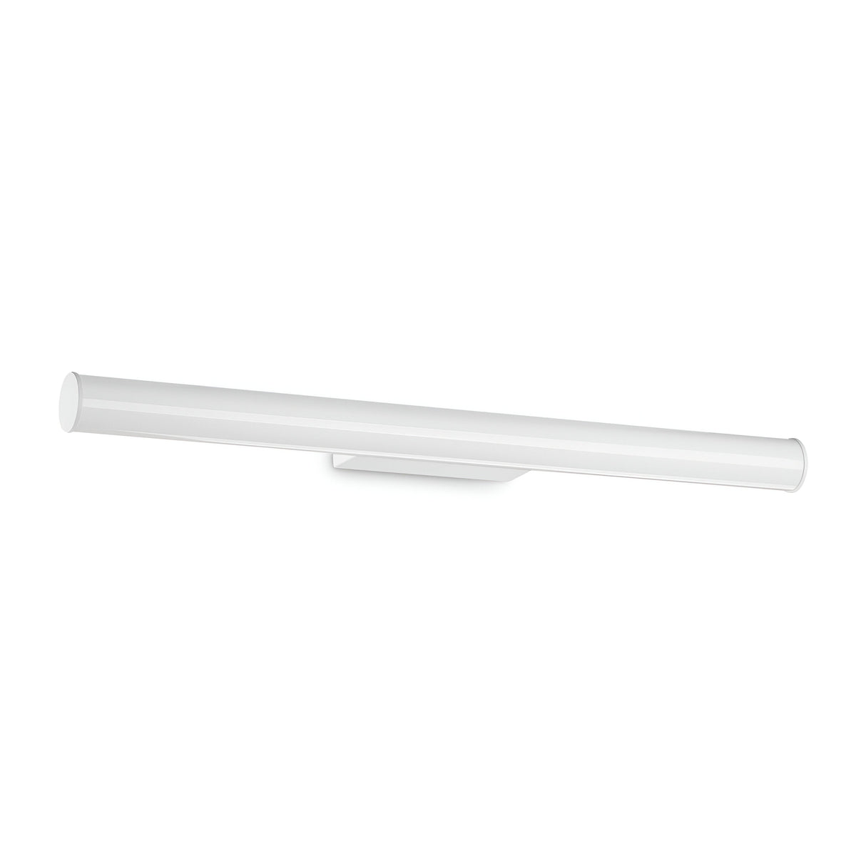 The Noctra LED Bathroom Wall Light, with a power output of 18W and a color temperature of 3000K, showcases a minimalist white design featuring an 80cm sleek cylindrical shape oriented horizontally.