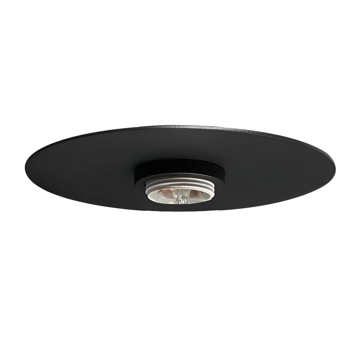 The Arion Ceiling Lampshade/Rose in black is a modern ceiling light fixture with an oval shape, featuring a sleek metal ceiling rose and a central bulb socket, perfect for adding contemporary elegance to any room.