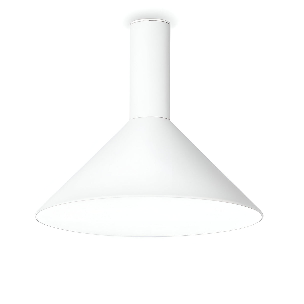 Introducing the Arion Ceiling Light in white—a contemporary cone-shaped ceiling fixture with a sleek design and dimmable options. It features a cylindrical base that connects to the ceiling, providing a minimalist and elegant look perfect for Scandinavian decor and various interior settings.