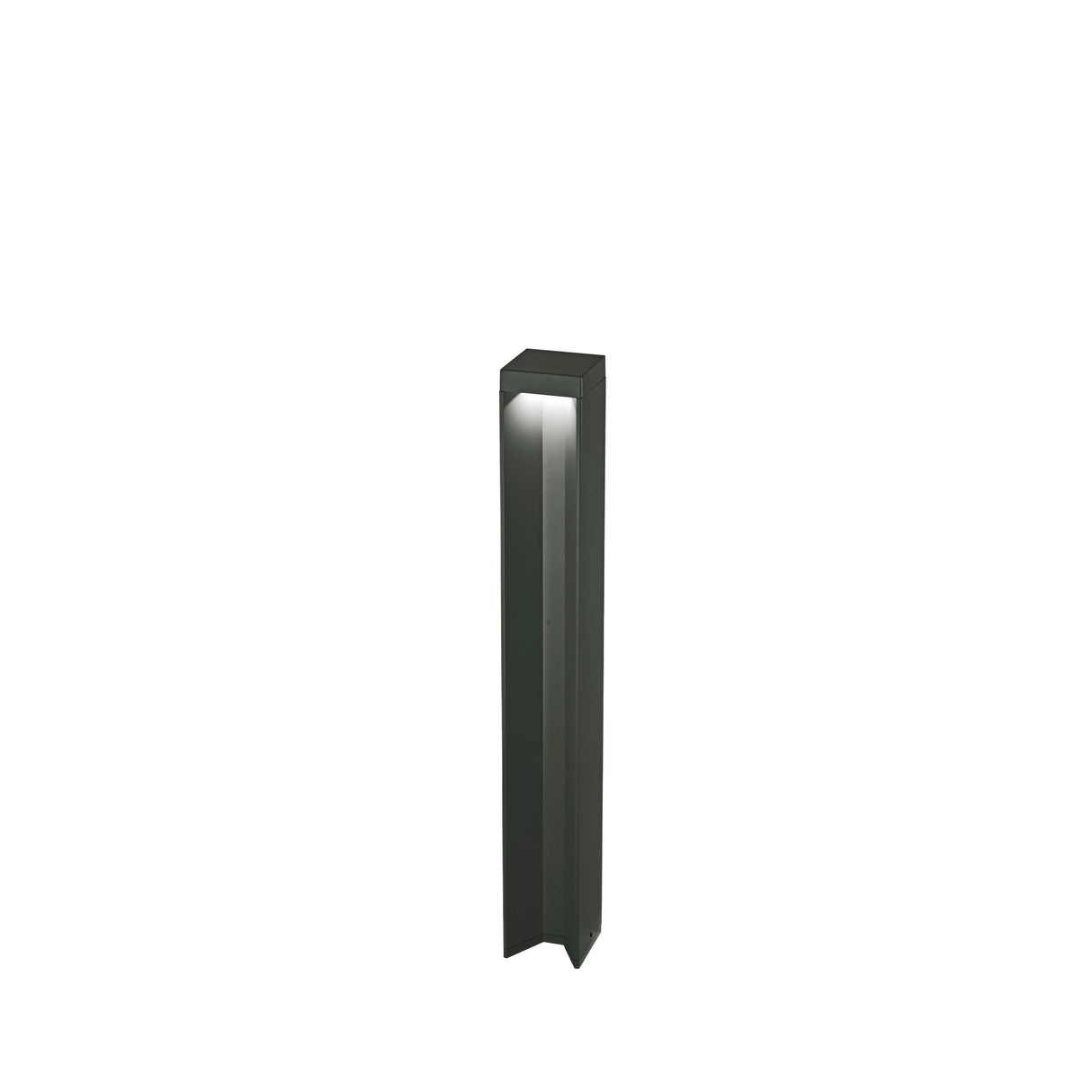 The Viritis Outdoor LED Bollard Light 12W 4000K - Black is a sleek and modern lighting solution made from powder-coated aluminium with a rectangular design and black finish. It stands prominently against a white background, boasting an IP54 rating for durability while effortlessly complementing contemporary architecture.
