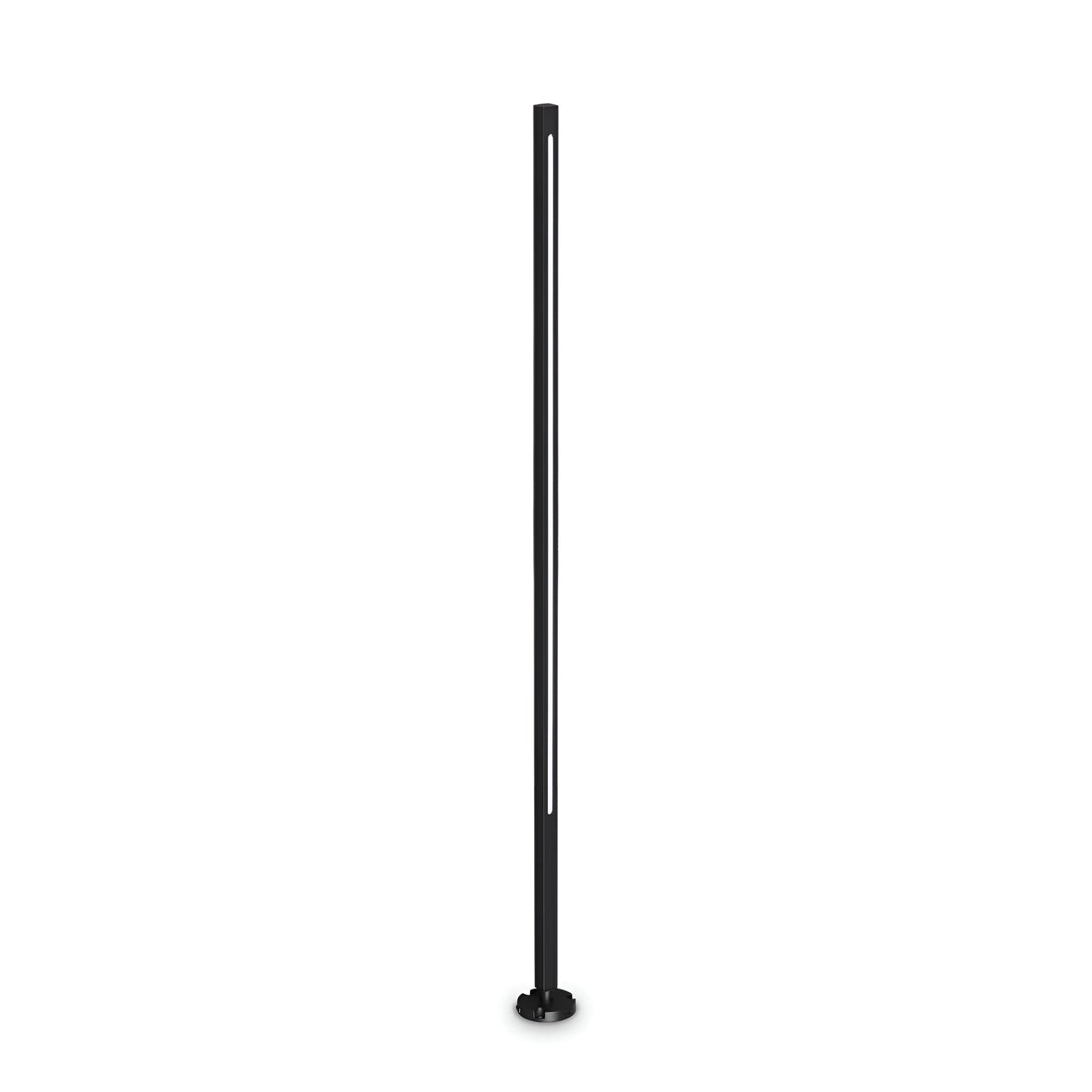 A sleek, minimalist Arcera Outdoor LED Bollard Light in black, featuring an energy-efficient cylindrical design and a stable round base, standing against a plain white background.