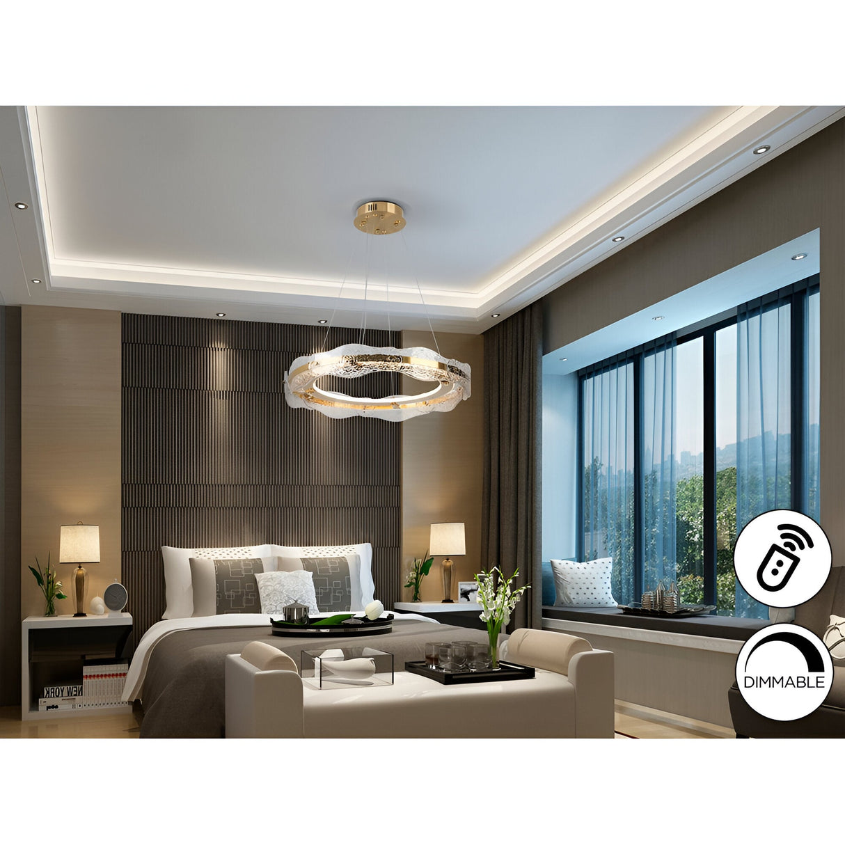 Lira Dimmable LED Circular Suspension Light - Gold (With Remote Control)