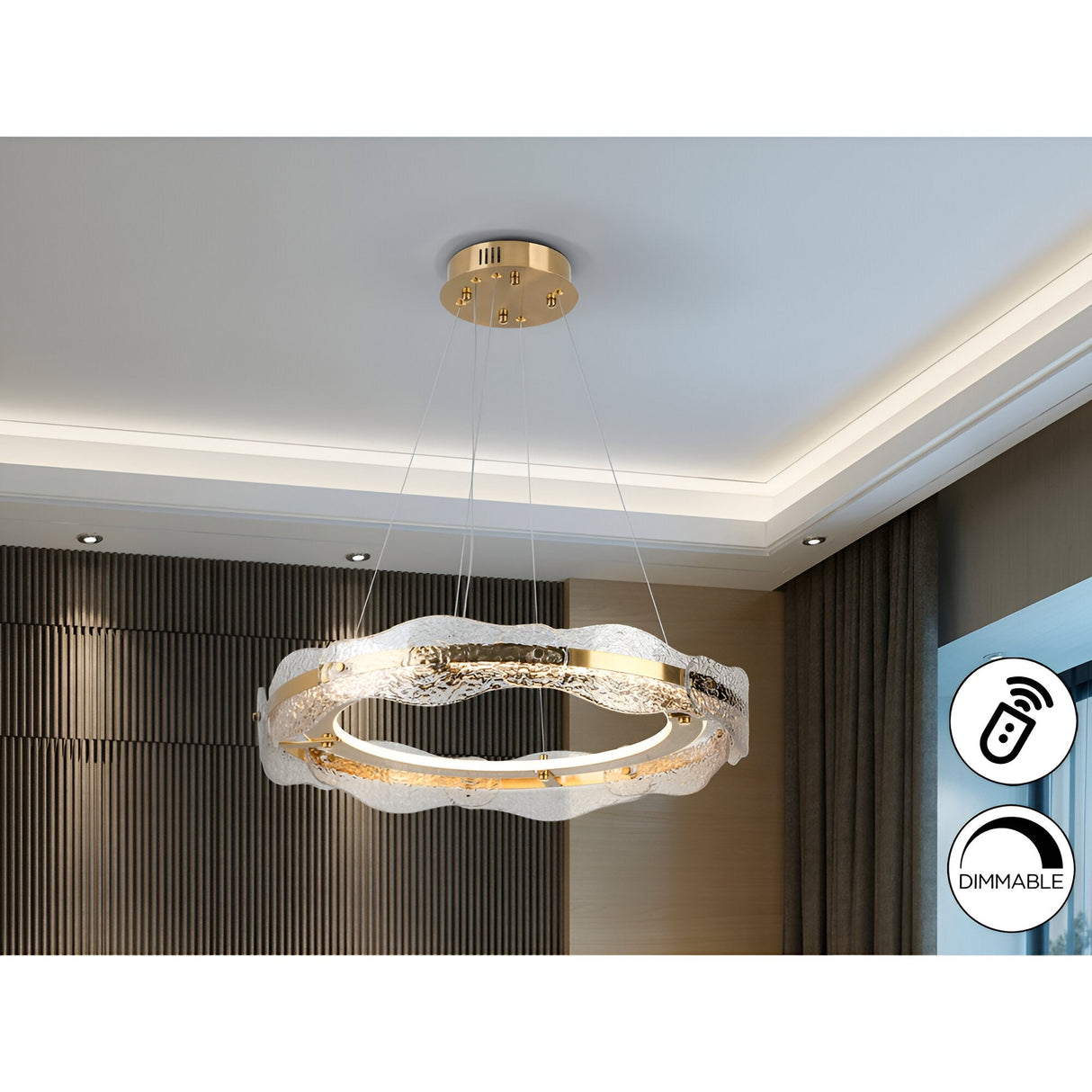 Lira Dimmable LED Circular Suspension Light - Gold (With Remote Control)