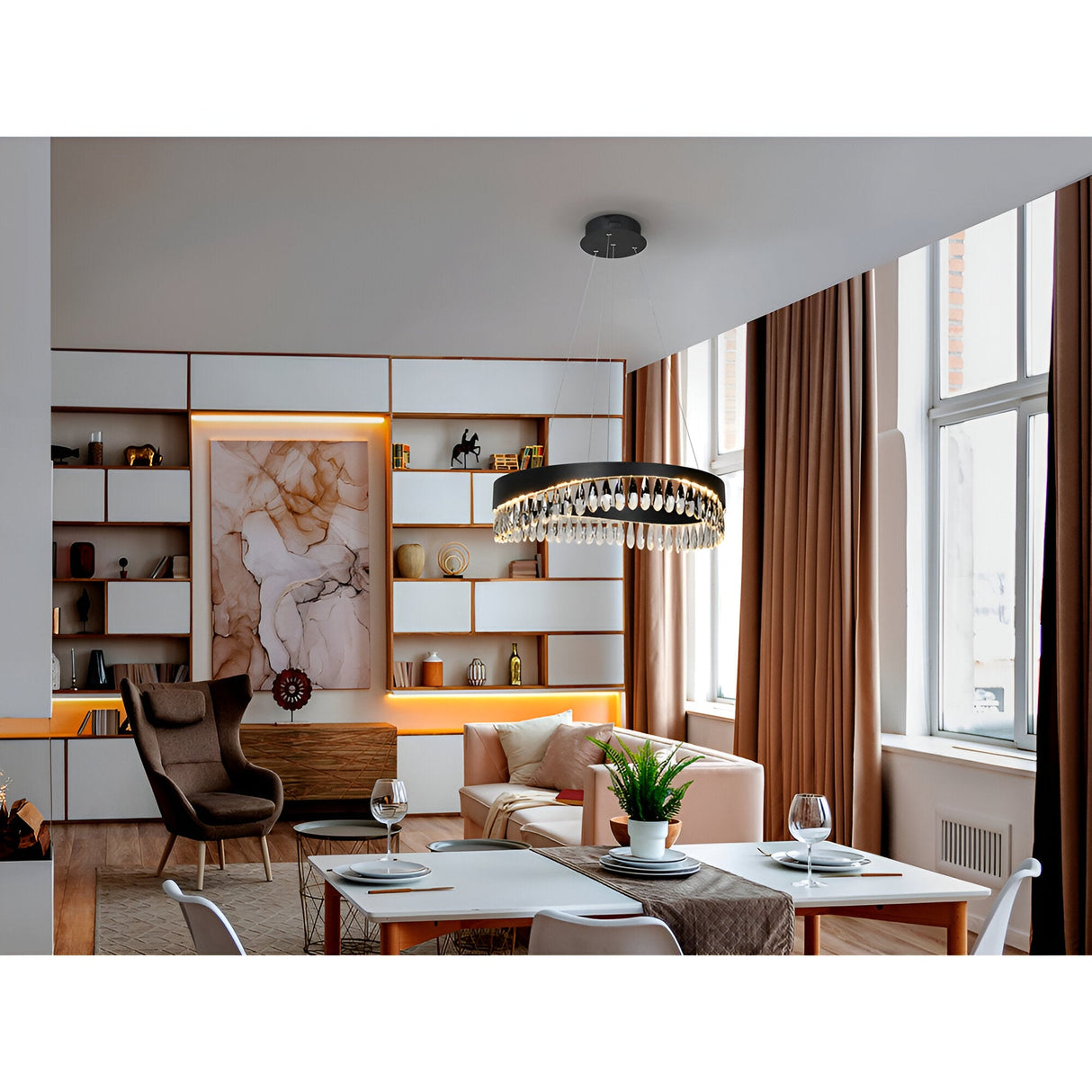 Selene LED Crystal Circular Suspension Light 30W 3000K - Black