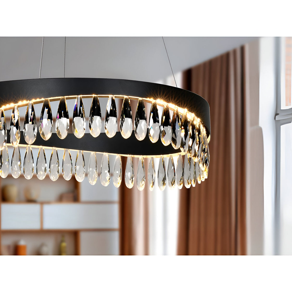 Selene LED Crystal Circular Suspension Light 30W 3000K - Black