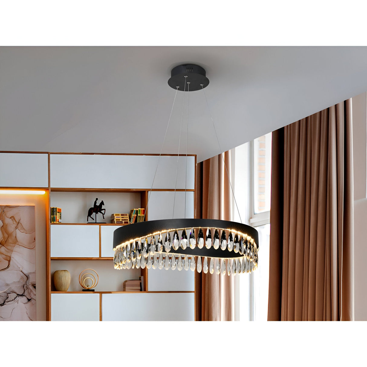 Selene LED Crystal Circular Suspension Light 30W 3000K - Black