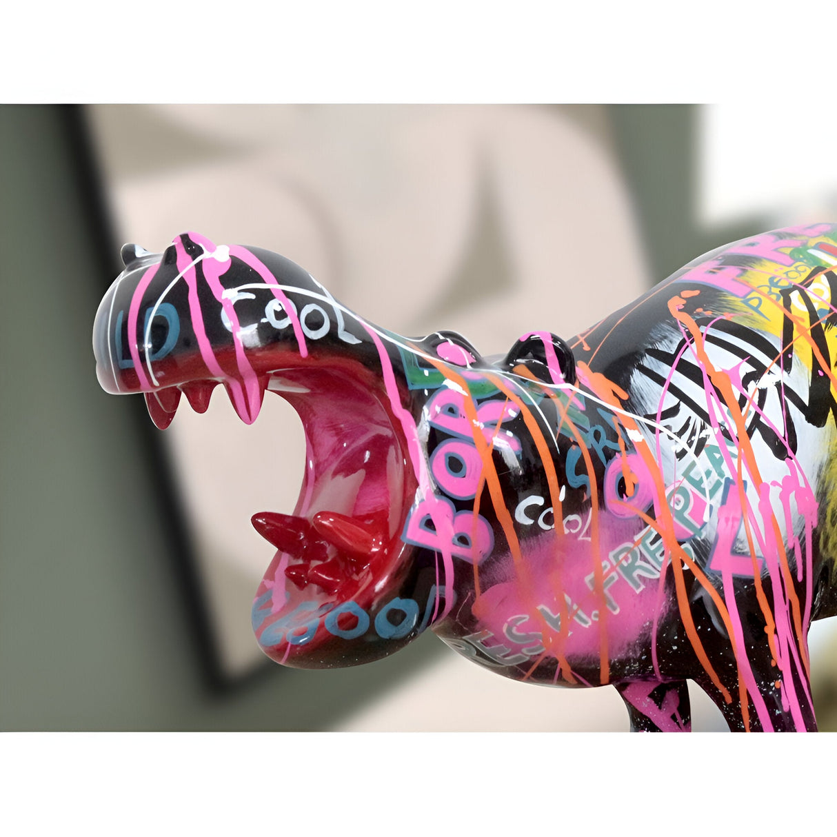 Hippo Multicolour Graffiti Hippopotamus Figurine - 34cm