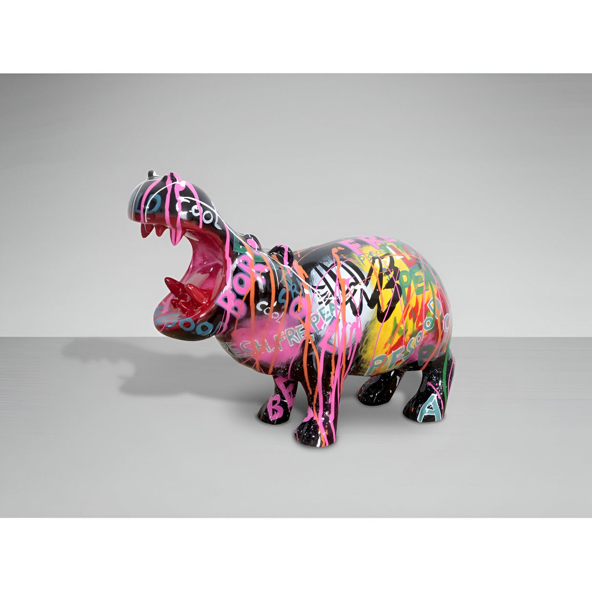 Hippo Multicolour Graffiti Hippopotamus Figurine - 34cm