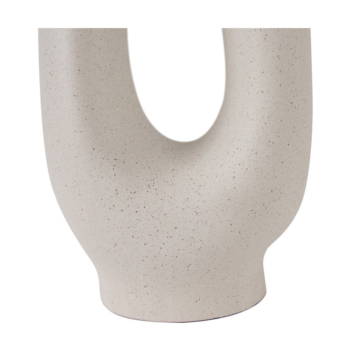 Laila Natural Beige Organic Tall Ceramic Table Lamp base, close-up of the arched speckled beige ceramic body with curved U-shaped cutout, plain white background.