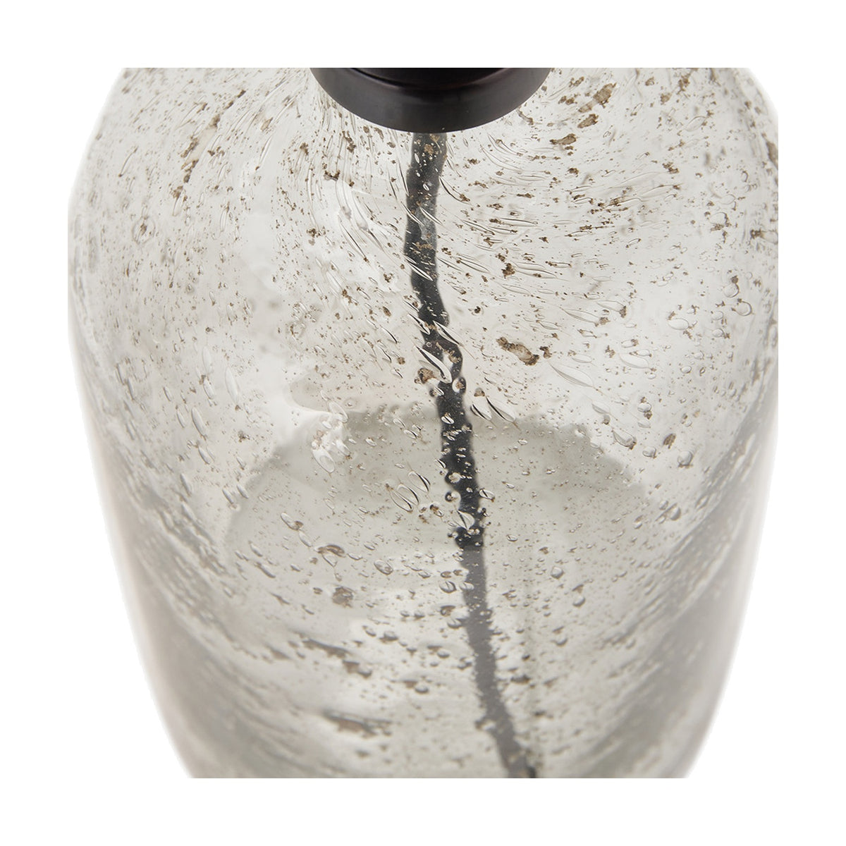 Close-up of the Ophelia Small Grey Bubble Glass Table Lamp Base, 32cm, showing textured bubble glass with a dark metal neck fitting on a white background.
