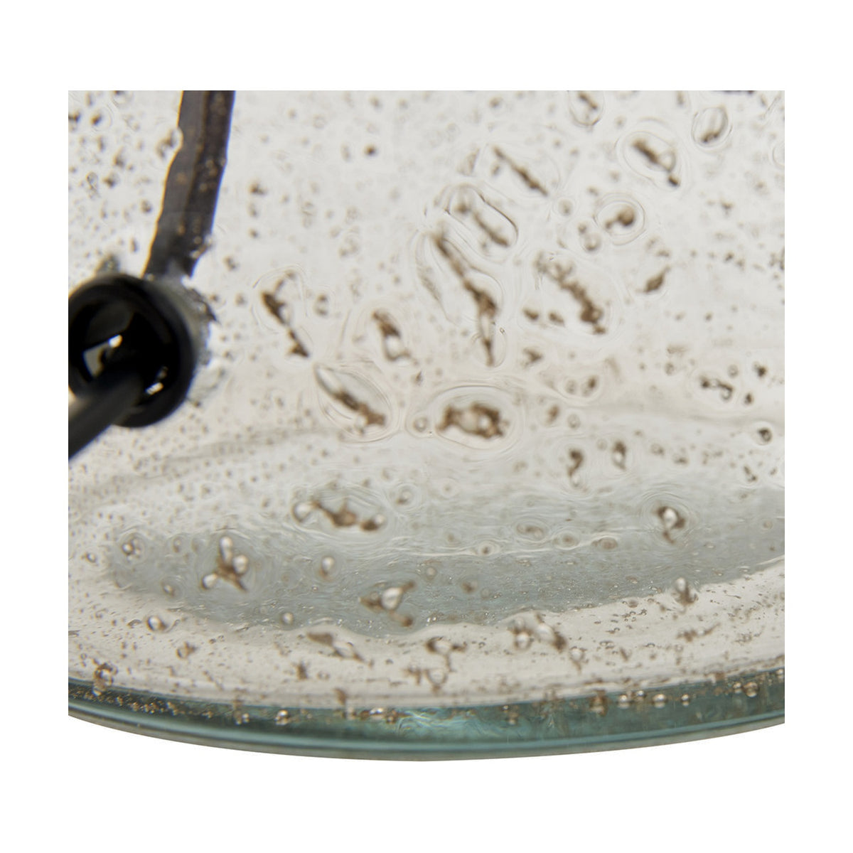 Close-up of the Ophelia Small Grey Bubble Glass Table Lamp Base, showing textured bubbled glass in a grey tone with a black cable and fitting detail.