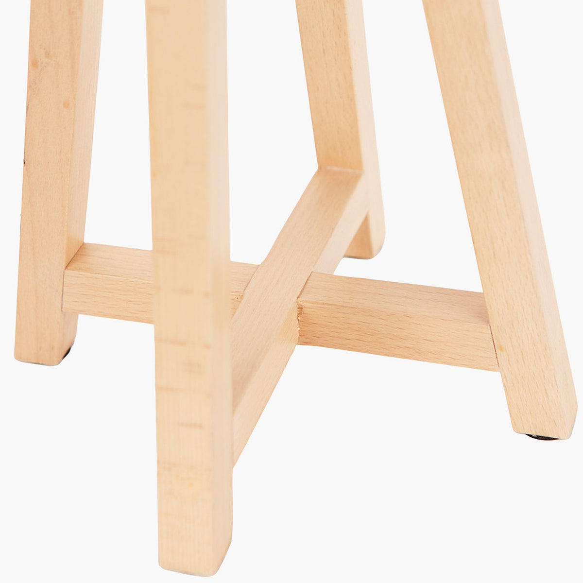 Close-up of the Whitby Wood Tapered 4 Post Table Lamp Base in natural beech, showing four tapered legs joined by cross stretchers, on a plain white background.
