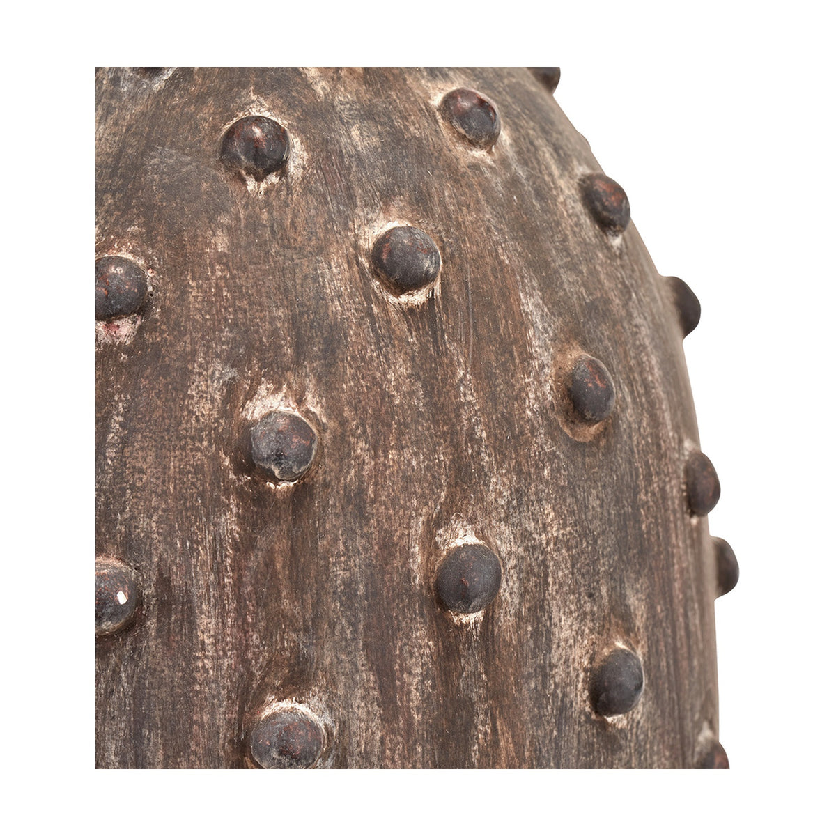 Close-up of the Kali table lamp base, 37cm, showing textured grey stoneware with raised dot detailing and a weathered matte finish.