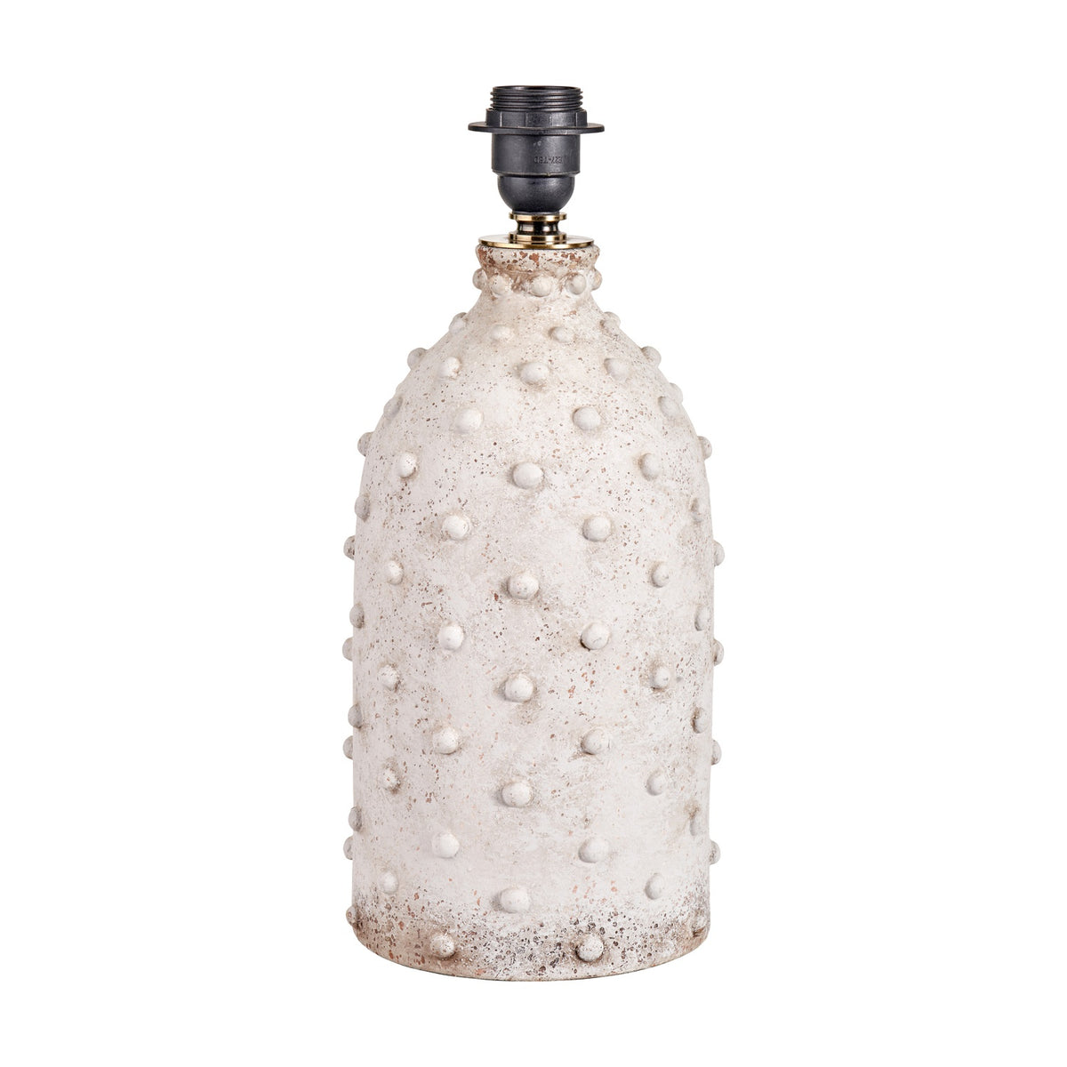 Kali Textured Dot Light Grey Stoneware Table Lamp Base - 37cm, a bell-shaped ceramic lamp with raised dot texture and black fitting, shown on a plain white background.