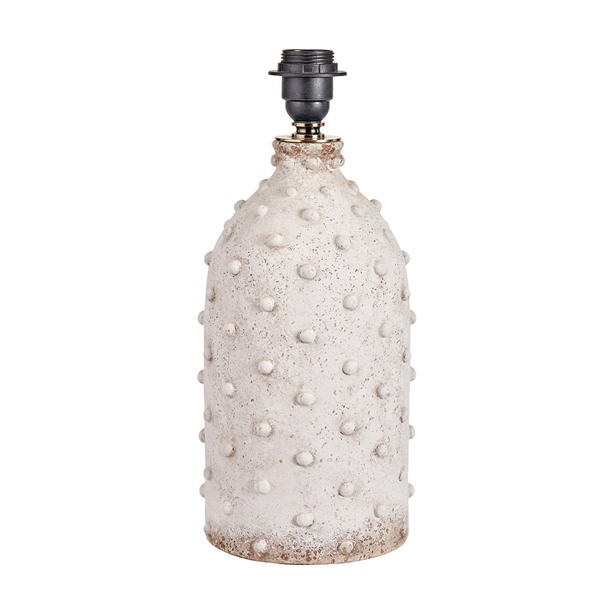 Kali Textured Dot Light Grey Stoneware Table Lamp Base, 37cm, with bumpy dotted ceramic surface and black bulb holder, shown on a white background.