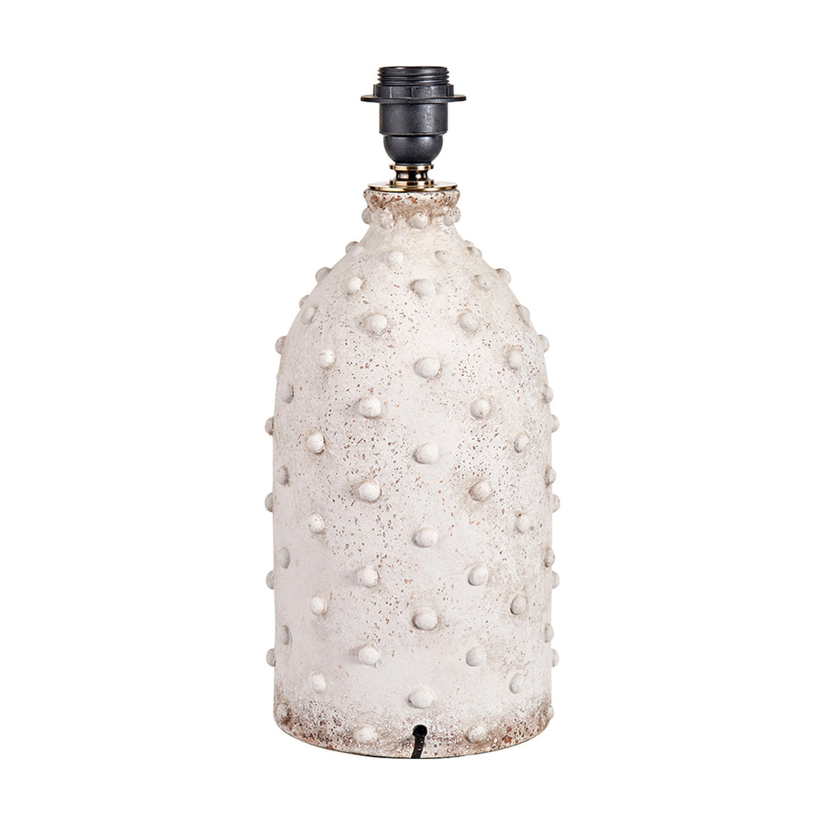 Kali Textured Dot table lamp base, 37cm, light grey stoneware with raised dot texture and black fitting, shown on a plain white background.