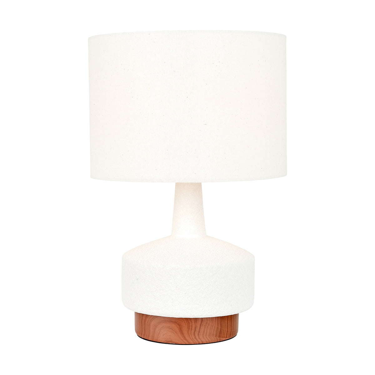 Elio White & Wood Effect Textured Ceramic Table Lamp - 43cm