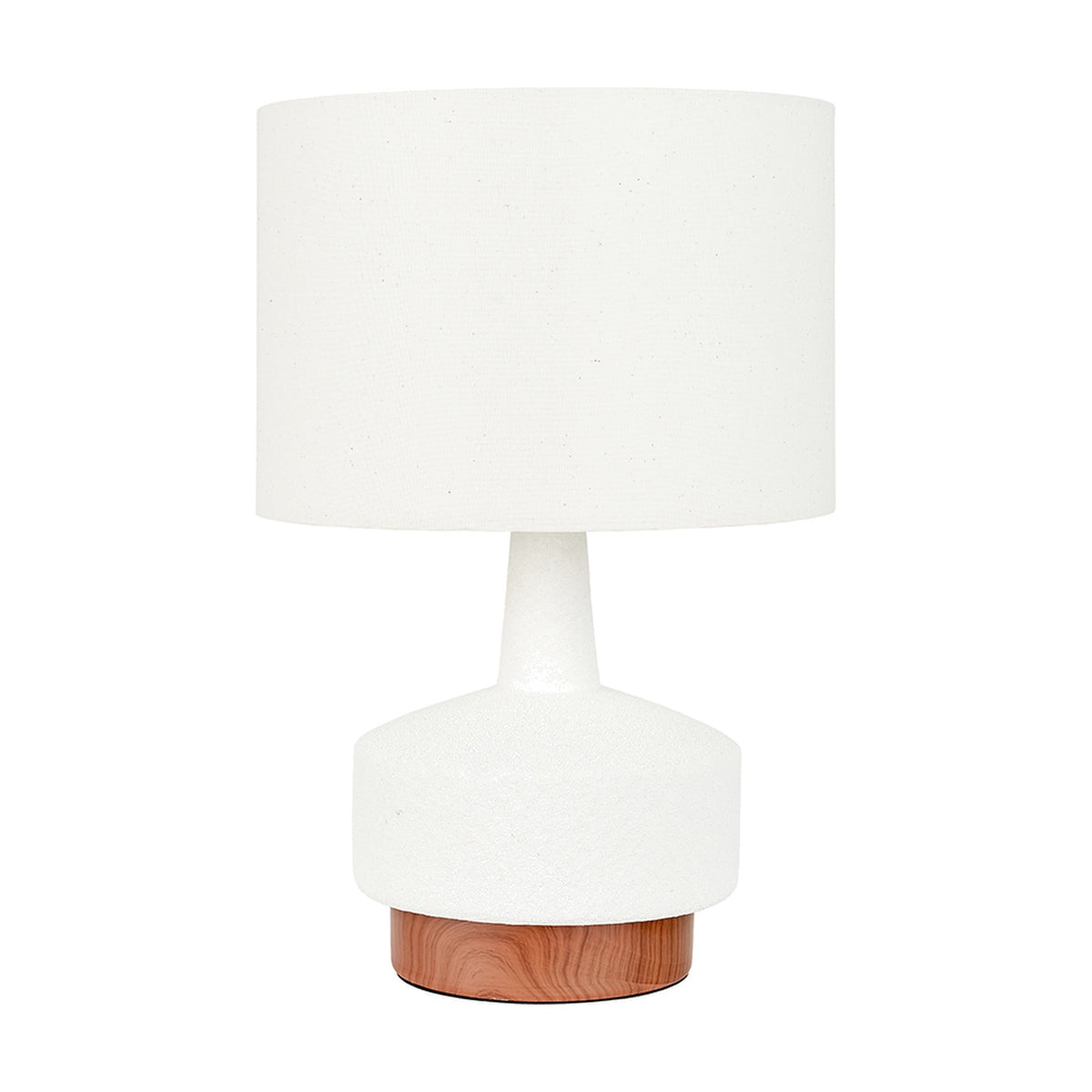 Elio White & Wood Effect Textured Ceramic Table Lamp - 43cm