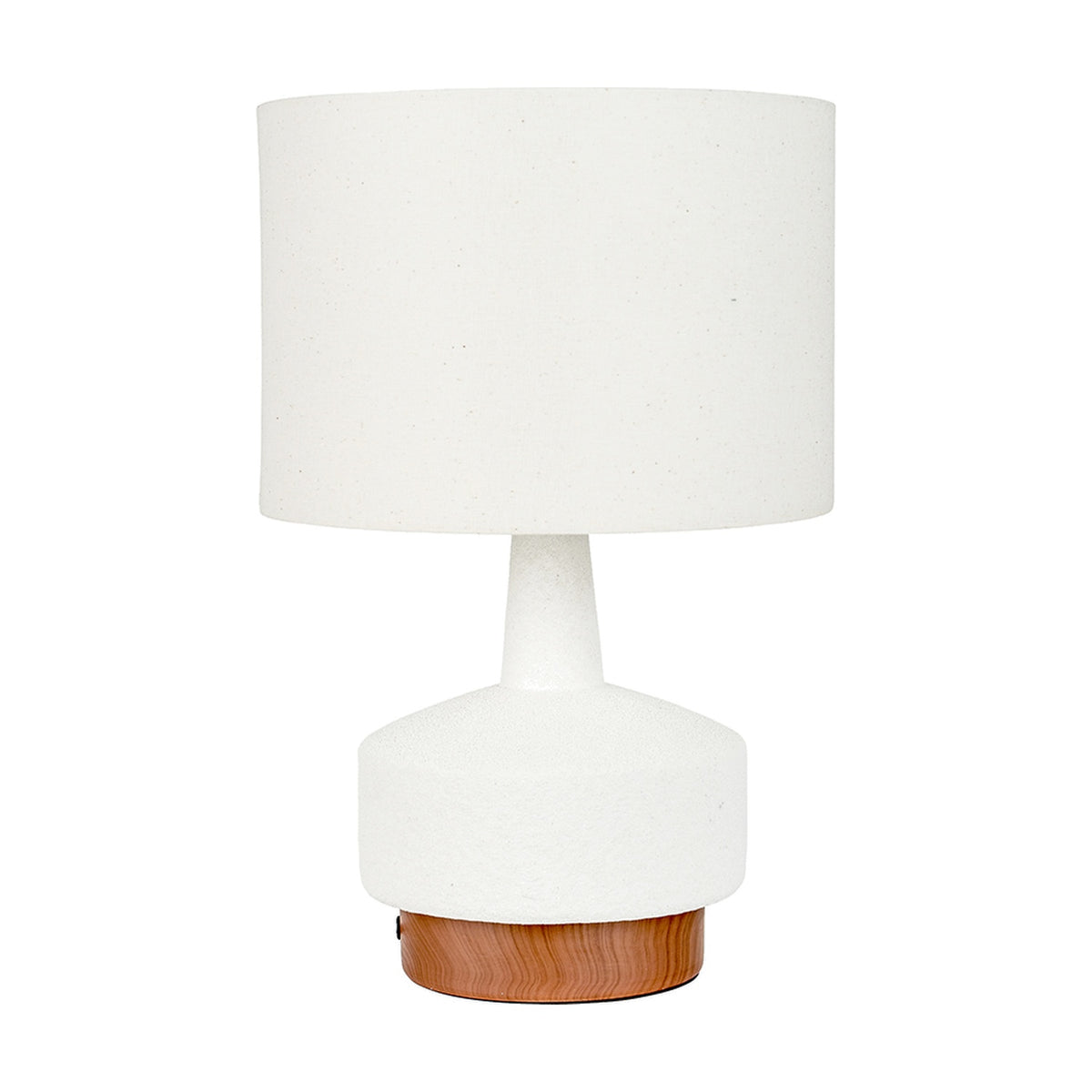 Elio White & Wood Effect Textured Ceramic Table Lamp - 43cm