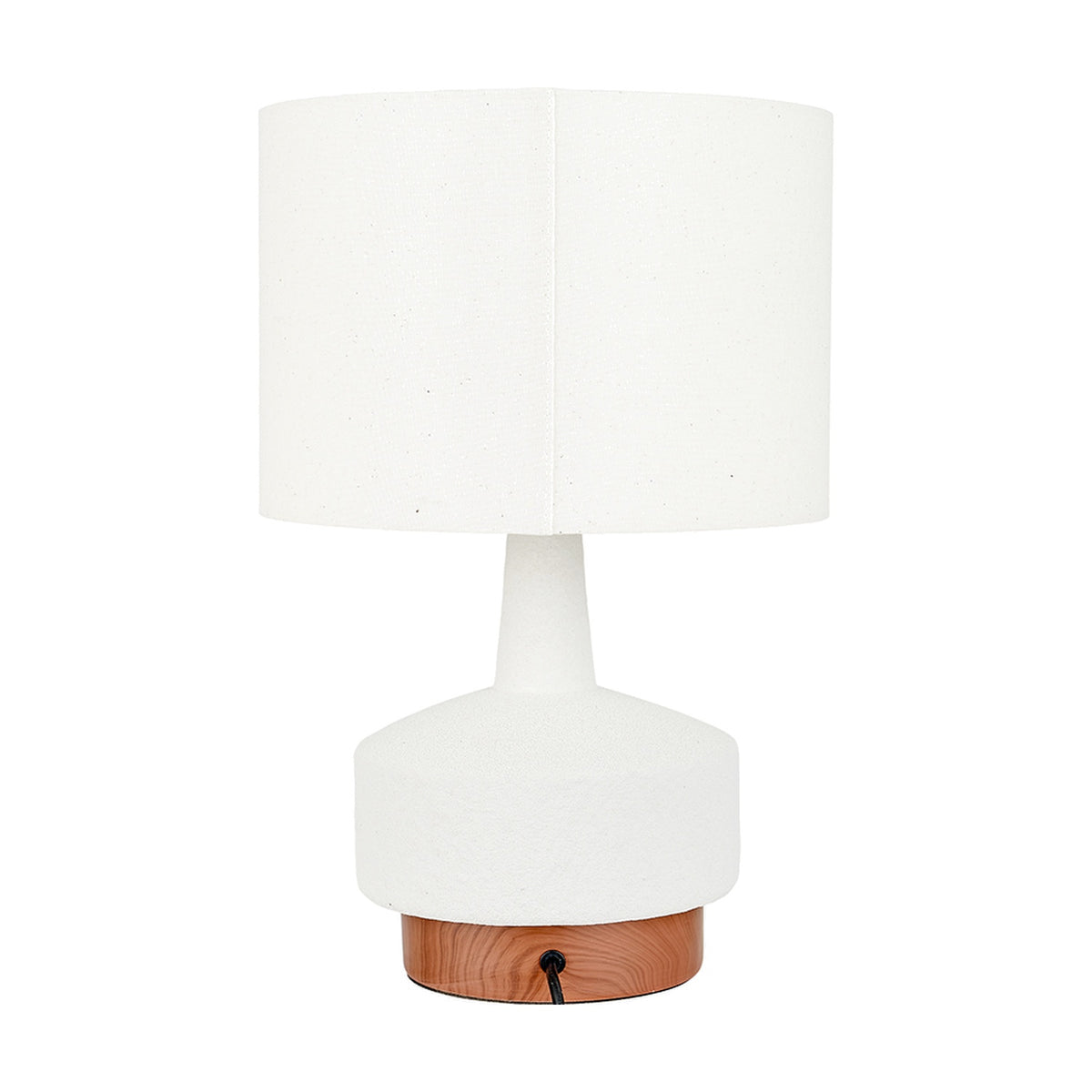 Elio White & Wood Effect Textured Ceramic Table Lamp - 43cm