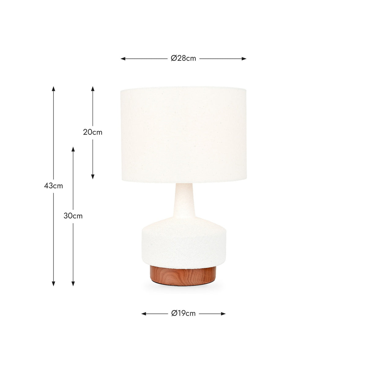 Elio White & Wood Effect Textured Ceramic Table Lamp - 43cm