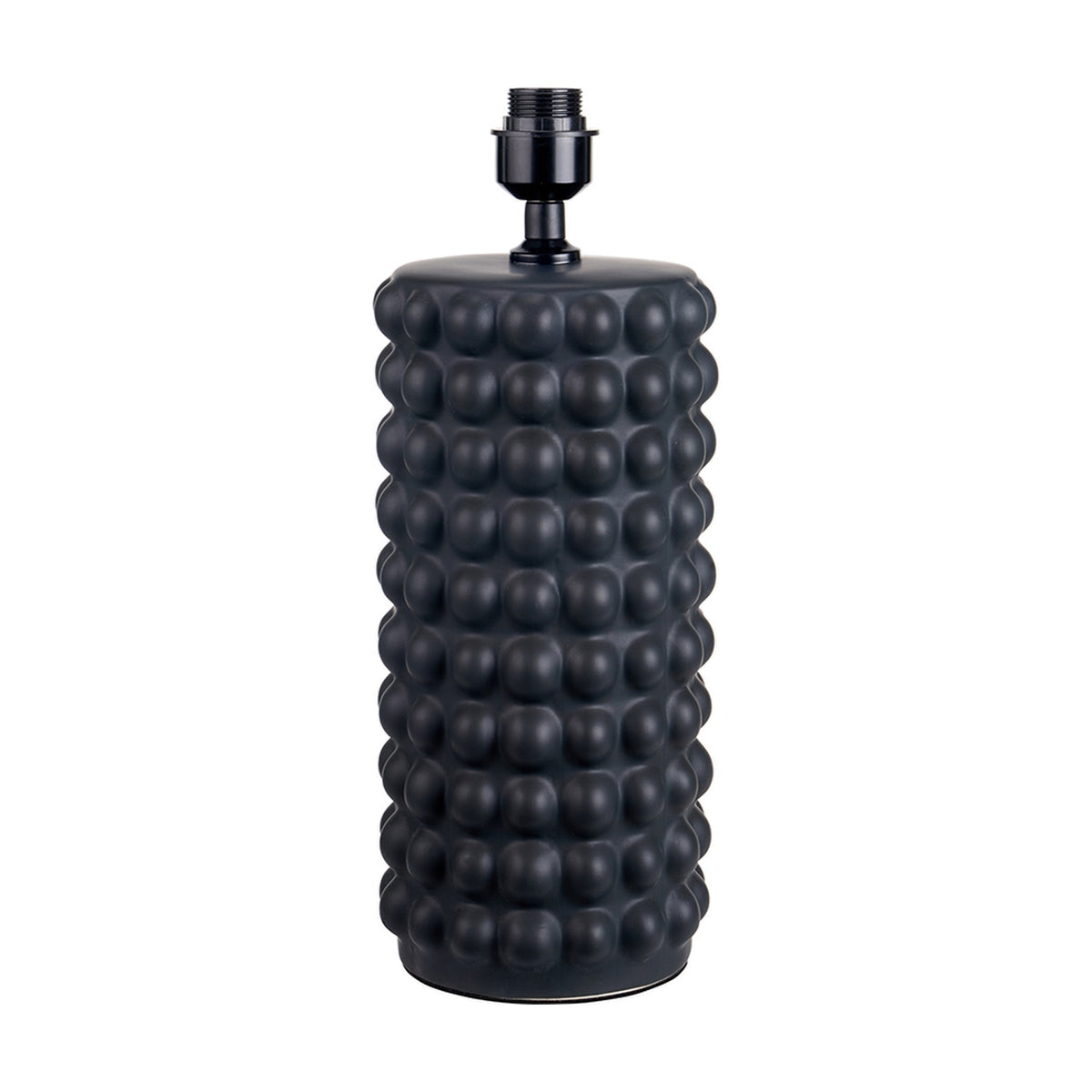 Sohan Black Bobbled Ceramic Tall Table Lamp Base, 48cm, cylindrical shape with textured bubble pattern, matte black finish and black fitting, shown on a plain white background.