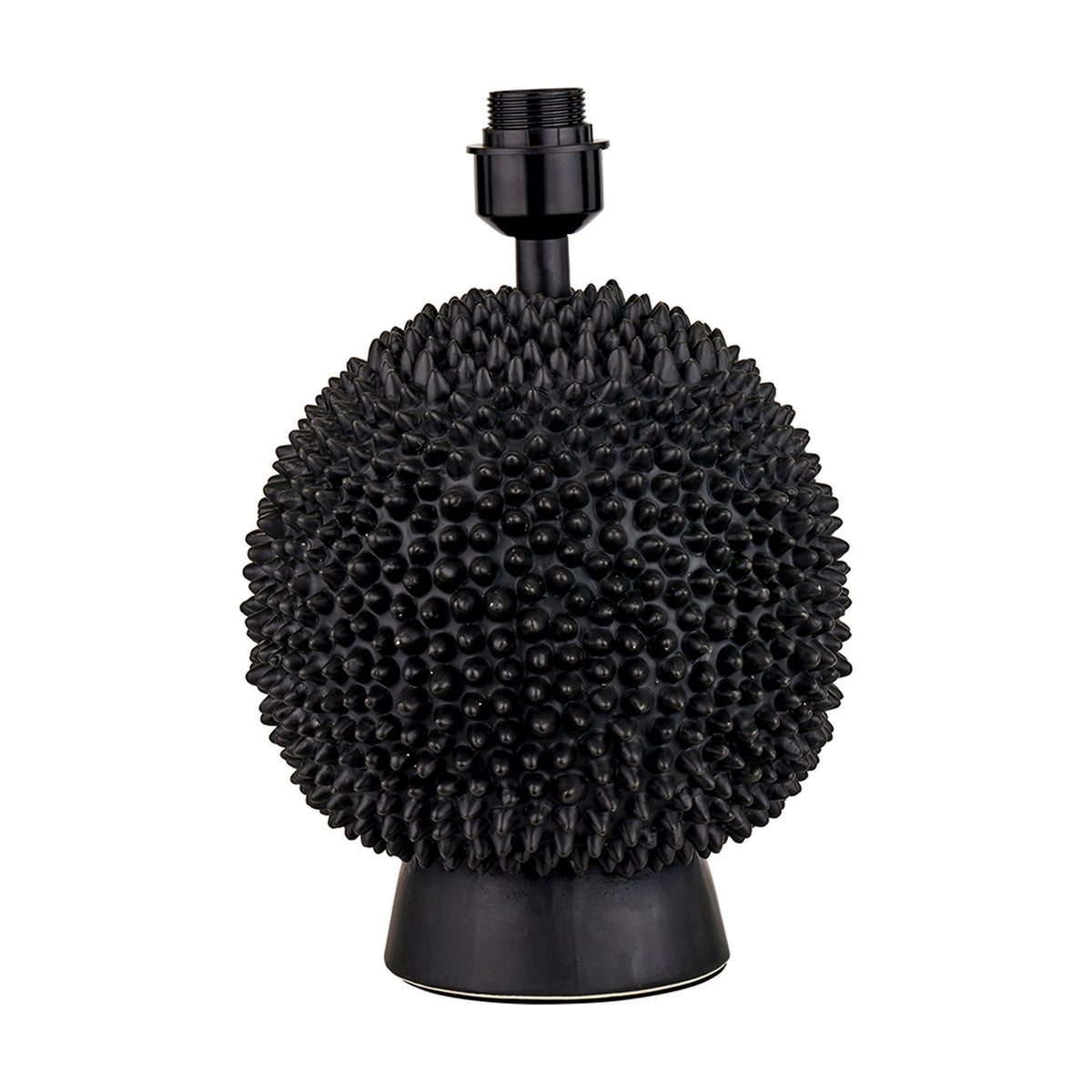 Wrenley black ceramic table lamp base, 37cm, with a spiky sea urchin textured sphere on a tapered round foot, shown on a plain white background.