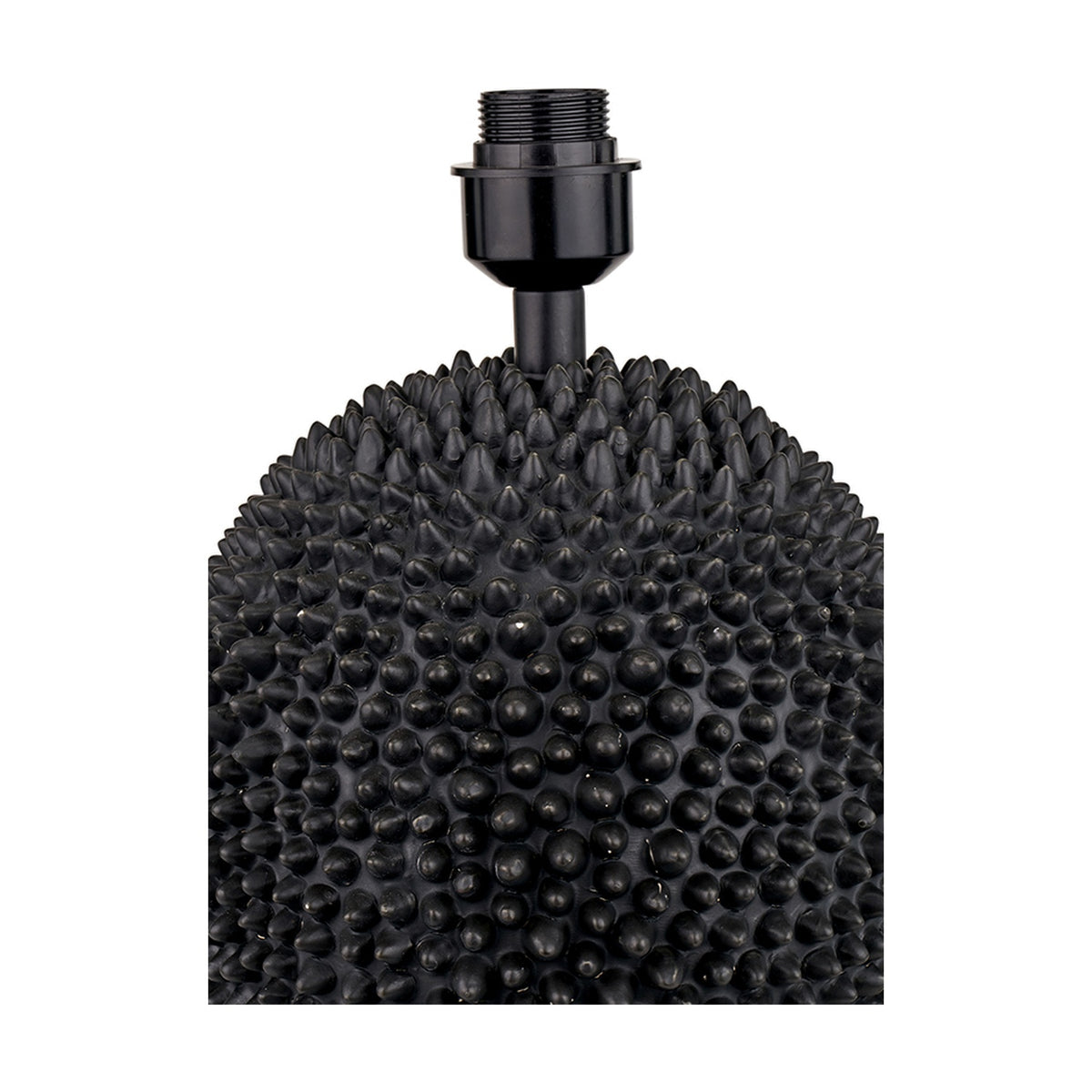 Wrenley black ceramic table lamp base, 37cm, with textured spiky sea urchin design and black lamp holder fitting, shown on a plain white background.