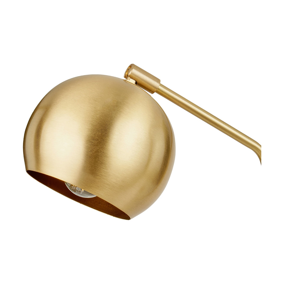 Eloise Gold Brass & Marble Table Lamp with a round, dome-shaped brass shade and slim angled arm, shown on a plain white background.