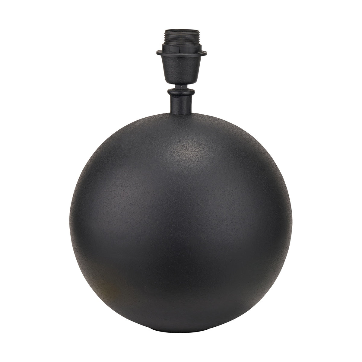 Benio Matt Black Aluminium Spherical Table Lamp Base, 33cm, with a round ball-shaped body and E27 lampholder fitting, shown on a plain white background.