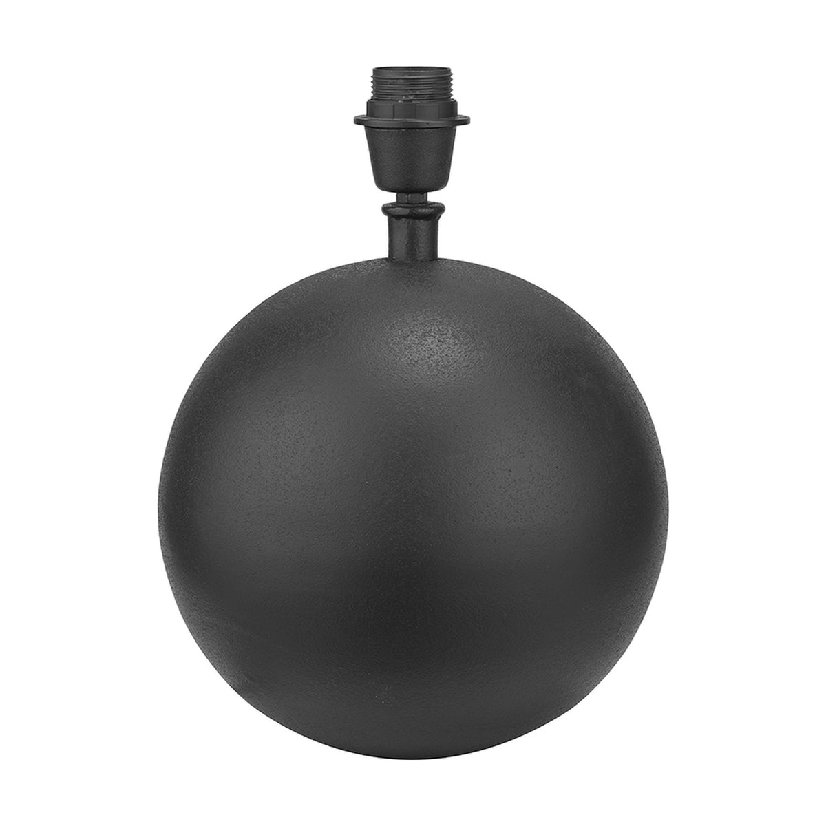 Benio Matt Black Aluminium Spherical Table Lamp Base, 33cm, with round ball-shaped body and E27 lampholder neck, shown against a plain white background.