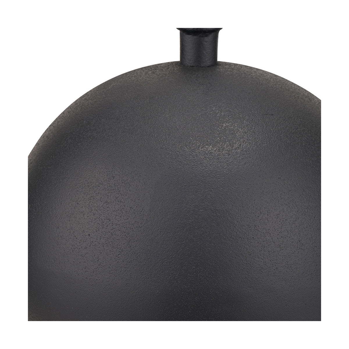 Close-up of the Benio Matt Black Aluminium Spherical Table Lamp Base, 33cm, showing the rounded dome shape and textured matte finish with E27 lampholder neck, on a plain white background.