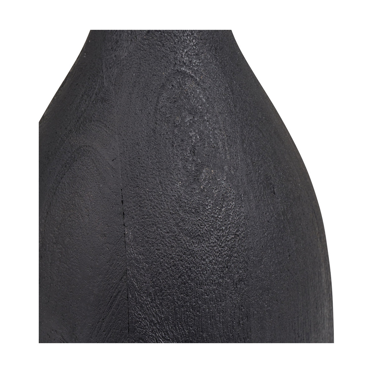 Close-up of the Corella Black Mango Curved Table Lamp Base, 54cm, showing a curved wood body with a textured black finish against a plain white background.