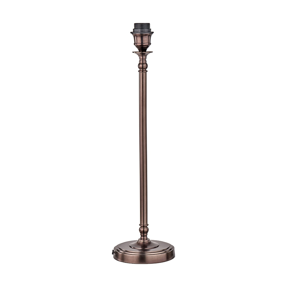 Piero Antique Bronze Candlestick Table Lamp Base, 59cm tall metal column with turned candlestick stem and round footed base, shown on a plain white background.