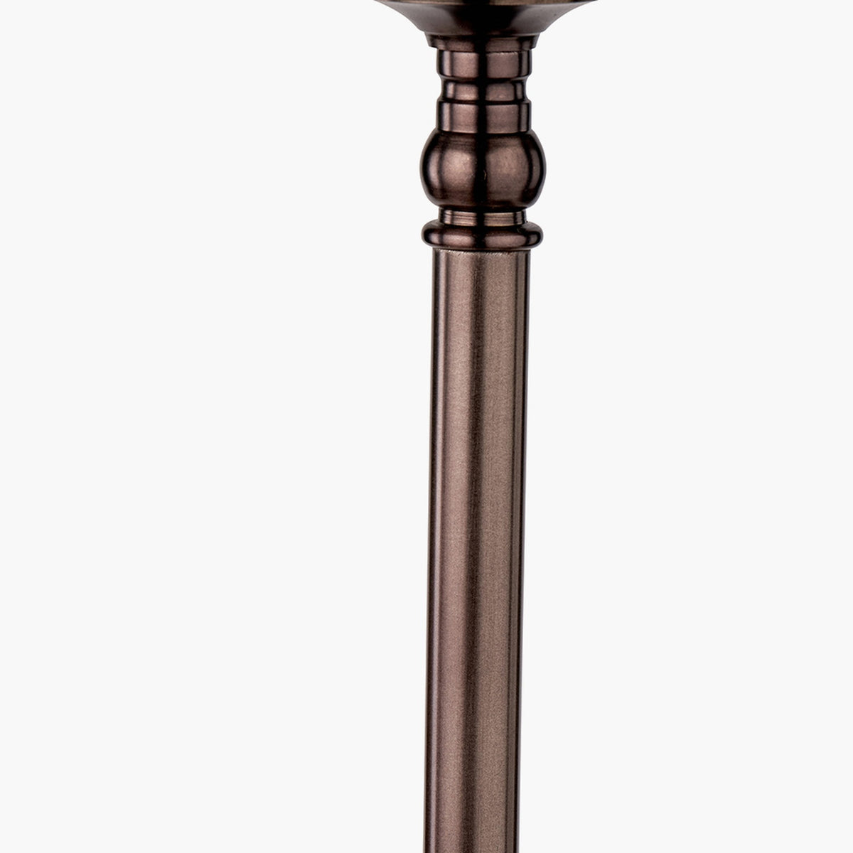 Piero Antique Bronze Candlestick Table Lamp Base, 59cm, close-up of the fluted metal column and turned ball detail in a warm bronze finish, shown against a plain white background.