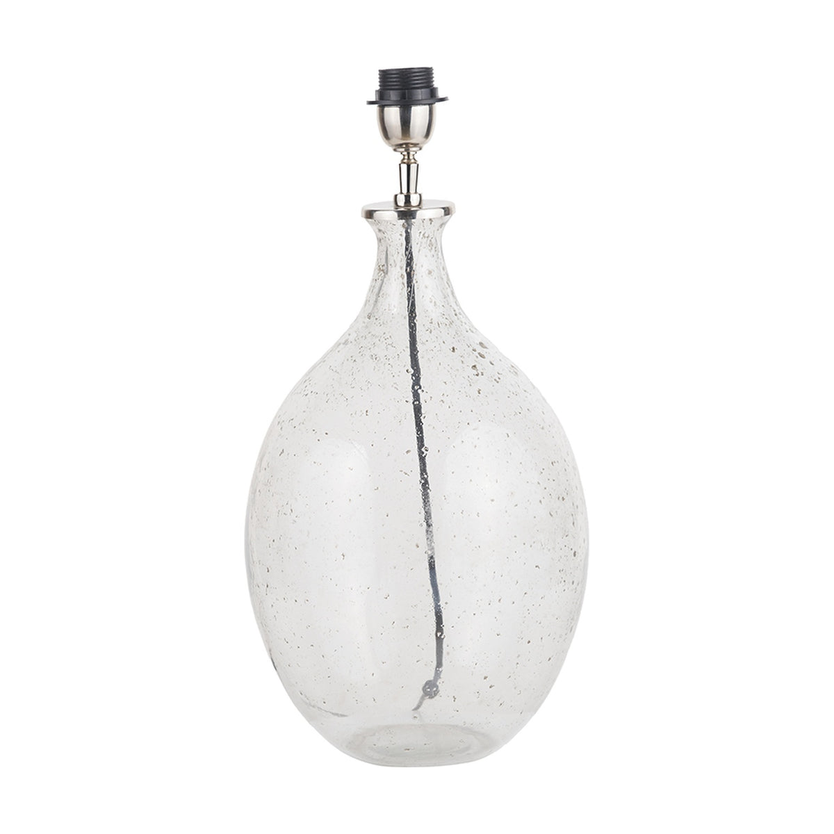 Elysia Bubble Glass & Brushed Silver Metal Curved Table Lamp Base with a rounded bubble-textured glass body, silver metal neck fitting, and visible cord, set against a plain white background.