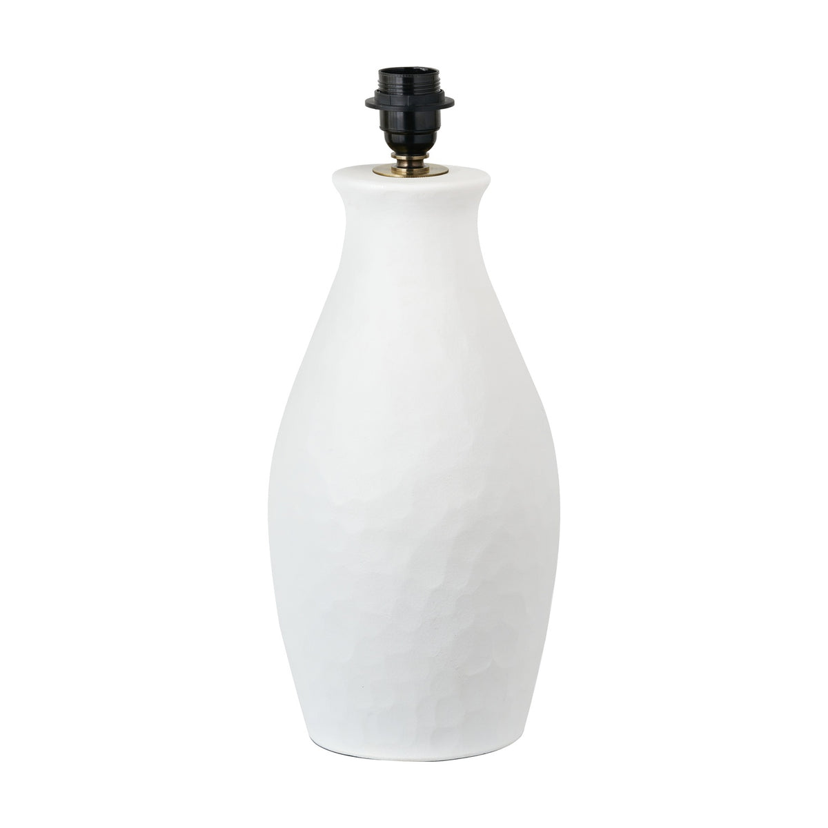 Eirene white textured stoneware table lamp base, 49cm, with a tapered vase-like body and black E27 fitting, shown on a plain white background.
