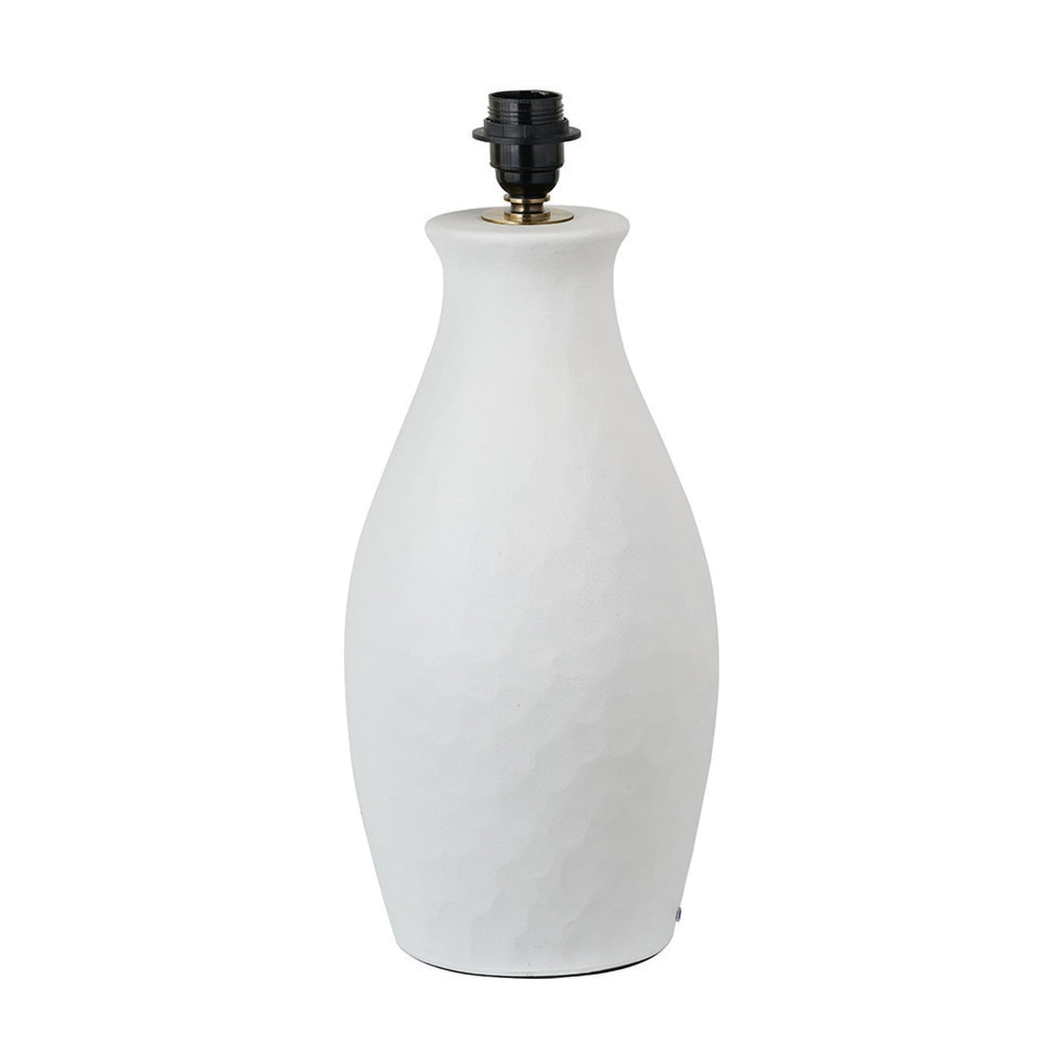 Eirene white textured stoneware table lamp base, 49cm, curved bodied design with black E27 fitting, shown on a plain white background.