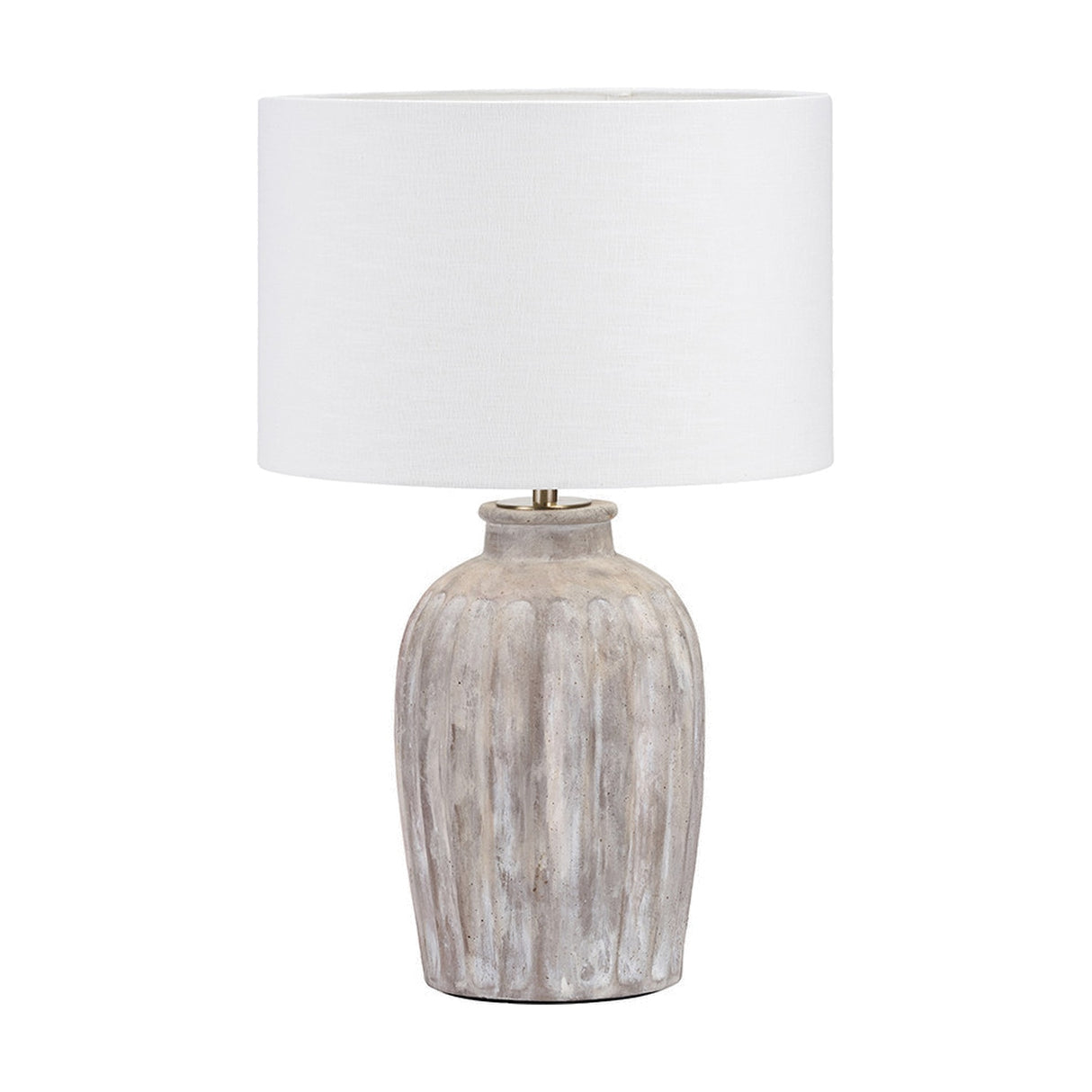 Ambrosia Natural Grooved Stoneware Table Lamp with White Self Shade