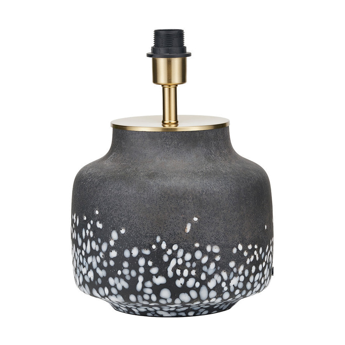 Etna Black & White Glass Table Lamp Base, 33cm, with speckled black and white glass body and brass fitting, on a plain white background.