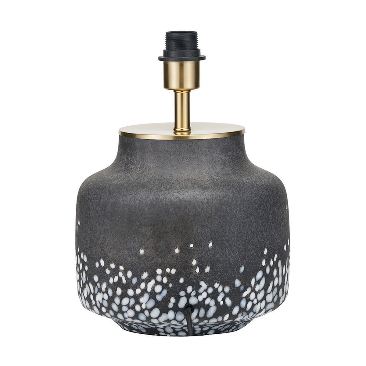 Etna Black & White Glass Table Lamp Base, 33cm, with speckled black and white glass body and brass fitting, shown on a plain white background.