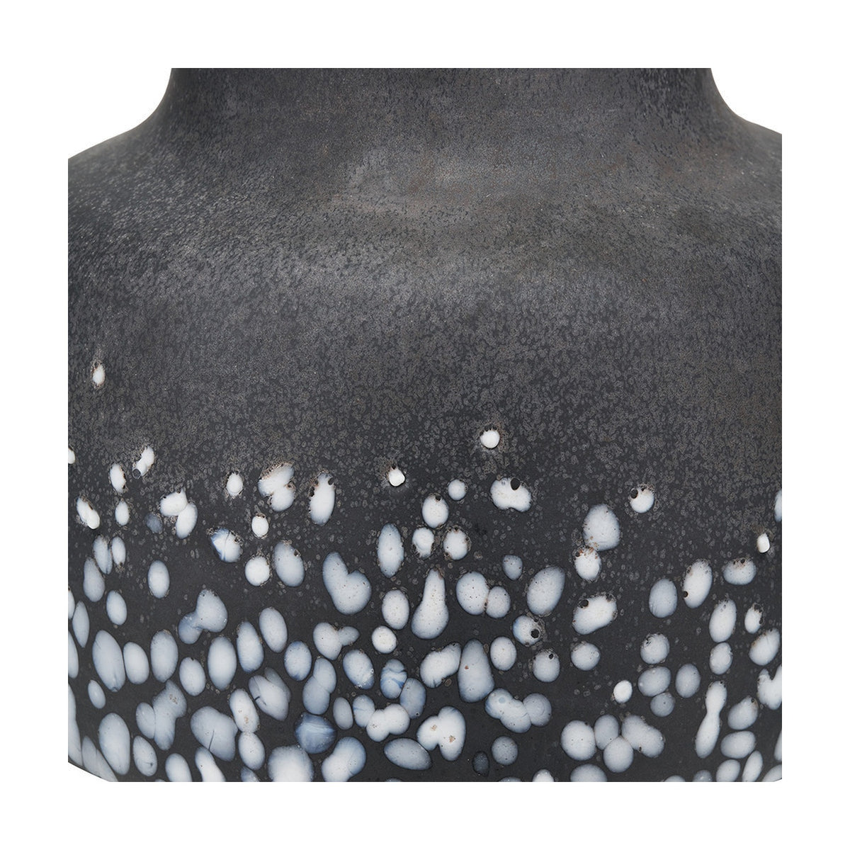 Etna Black & White Glass Table Lamp Base, 33cm, close-up of speckled black and white glass texture with tapered neck, on a white background.